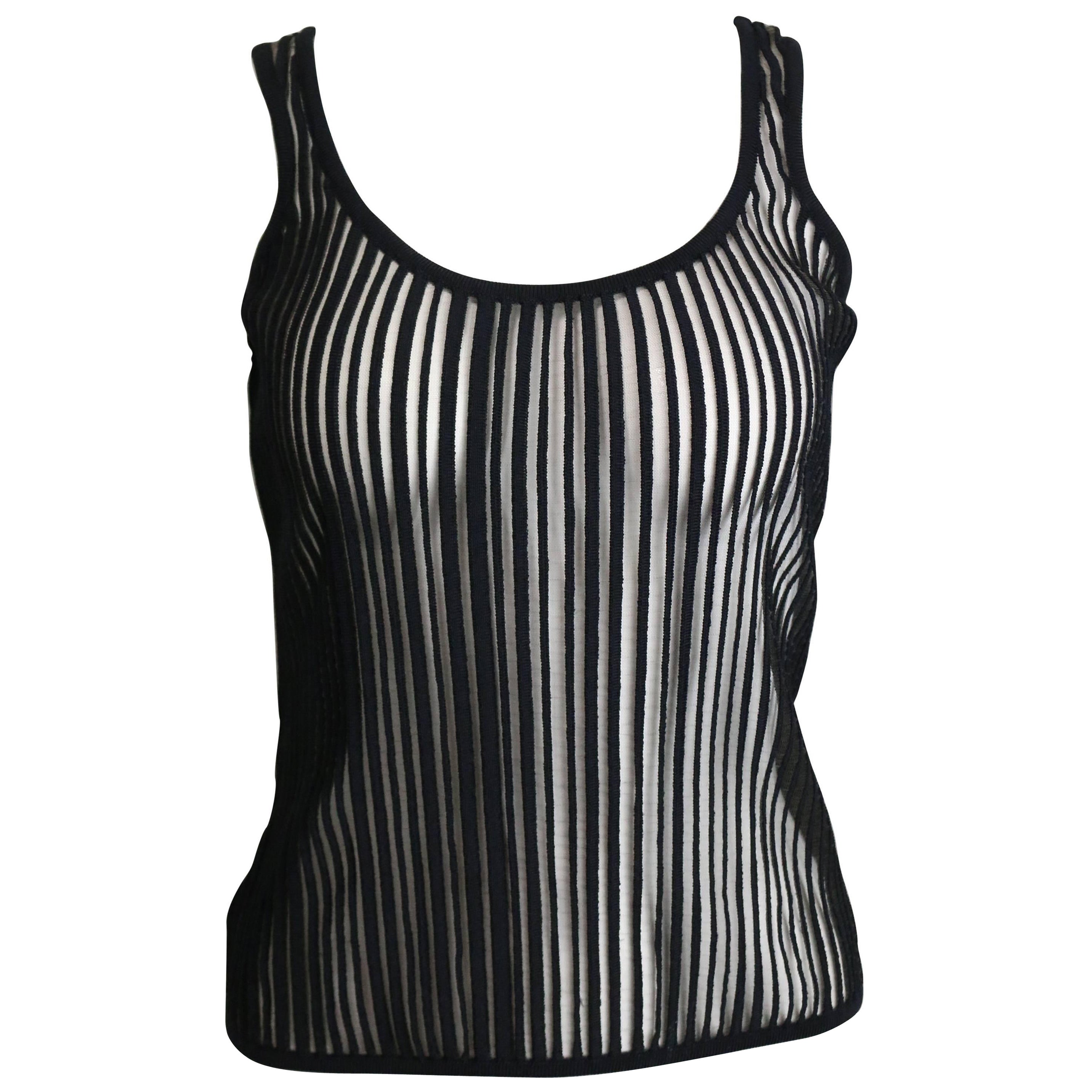 Thierry Mugler Black Knitted Sheer Mesh Tank Top For Sale