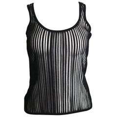 Canotta Thierry Mugler nera in maglia a rete trasparente