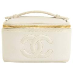 Retro Chanel Caviar Leather White Vanity Cosmetic Bag