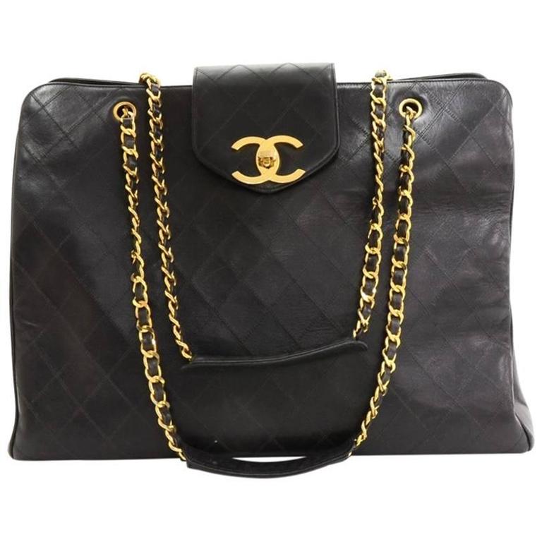 Vintage Chanel Supermodel Black Leather XL Shoulder Tote Bag at 1stDibs