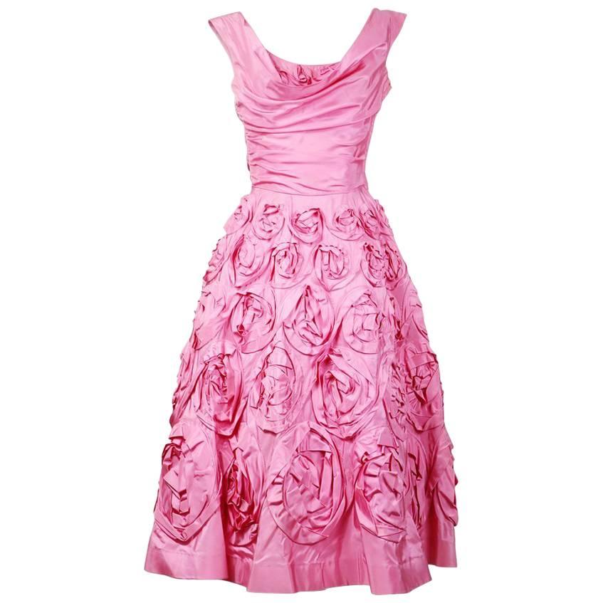 Ceil Chapman Pink Satin Dress circa 1950s