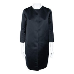 CH Carolina Herrera Midnight Blue Sateen Button Front Coat XS