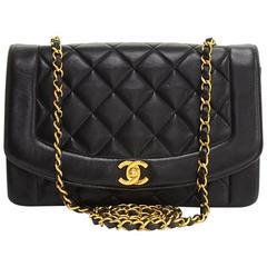 Vintage Chanel 10" Dianna Classic Black Quilted Leather Shoulder Flap Bag