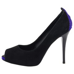 Giuseppe Zanotti Black Suede Embellished Peep Toe Pumps Size 36