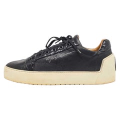 Giorgio Armani Black Perforated Leather Platform Sneakers Size 42