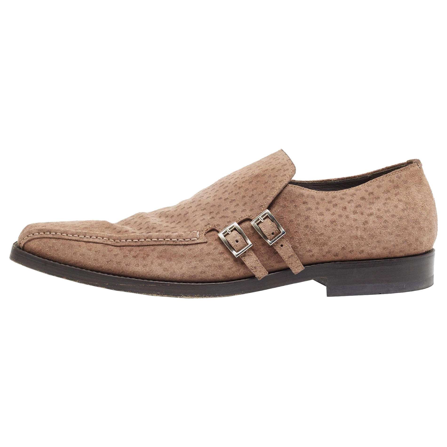 Prada - Mocassins en daim texturé Brown - Taille 43 en vente