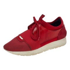 Balenciaga Red Mesh And Leather Race Runner Low Top Sneakers Size 39