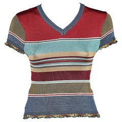 Kenzo Jeans Multicolor Striped Knit Sequin Detail T-Shirt L