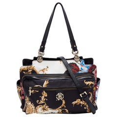 Roberto Cavalli Multicolor Floral Print Fabric and Leather Tote