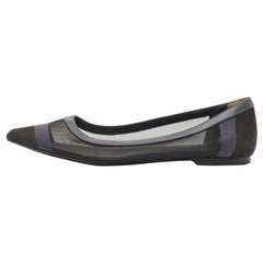 Fendi Black/Blue Mesh and Leather Colibri Ballet Flats Size 36.5