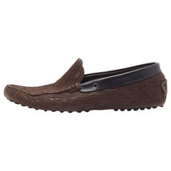 Tod's Dunkelbraun Strukturiertes Leder Gommino Loafers Größe 42.5