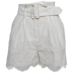 Self-Portrait White Embroidered Cotton Belted Shorts S