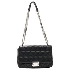 Michael Kors Schwarze große Sloan Umhängetasche aus gestepptem Leder