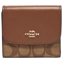 Coach Beige/Brown Signature Coated Canvas and Leather Trifold Wallet