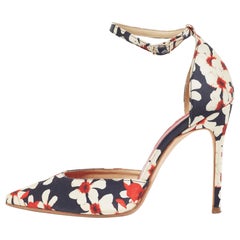 CH Carolina Herrera Tricolor Satin-Pumps mit Blumendruck und Knöchelriemen Größe 37