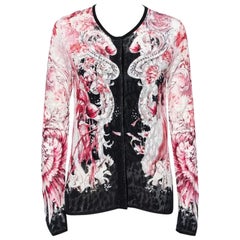 Roberto Cavalli Cardigan in maglia traforata stampata rosa con bottoni davanti M. I.