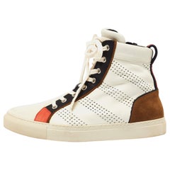 Balmain Multicolor Perforated Leather, Suede & Canvas High-Top Sneakers Size 42