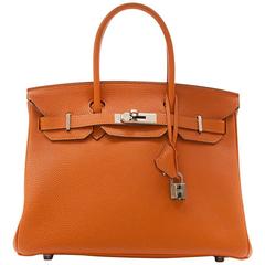 Hermes Orange Birkin 30 Handbag 