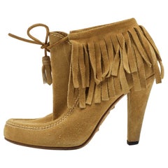 Gucci Bottes de longueur cheville à franges en daim moutarde taille 36,5