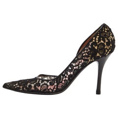 Celine Black Lace and Mesh D'orsay Pointed Toe Pumps Size 38