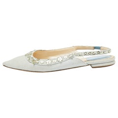 Dior Light Blue Denim Crystal Embellished Slingback Flats Size 36.5