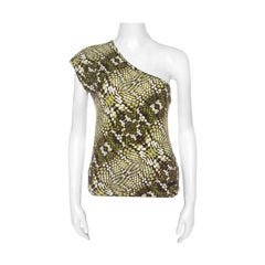 Just Cavalli Green Cotton Animal Print One Shoulder Top M