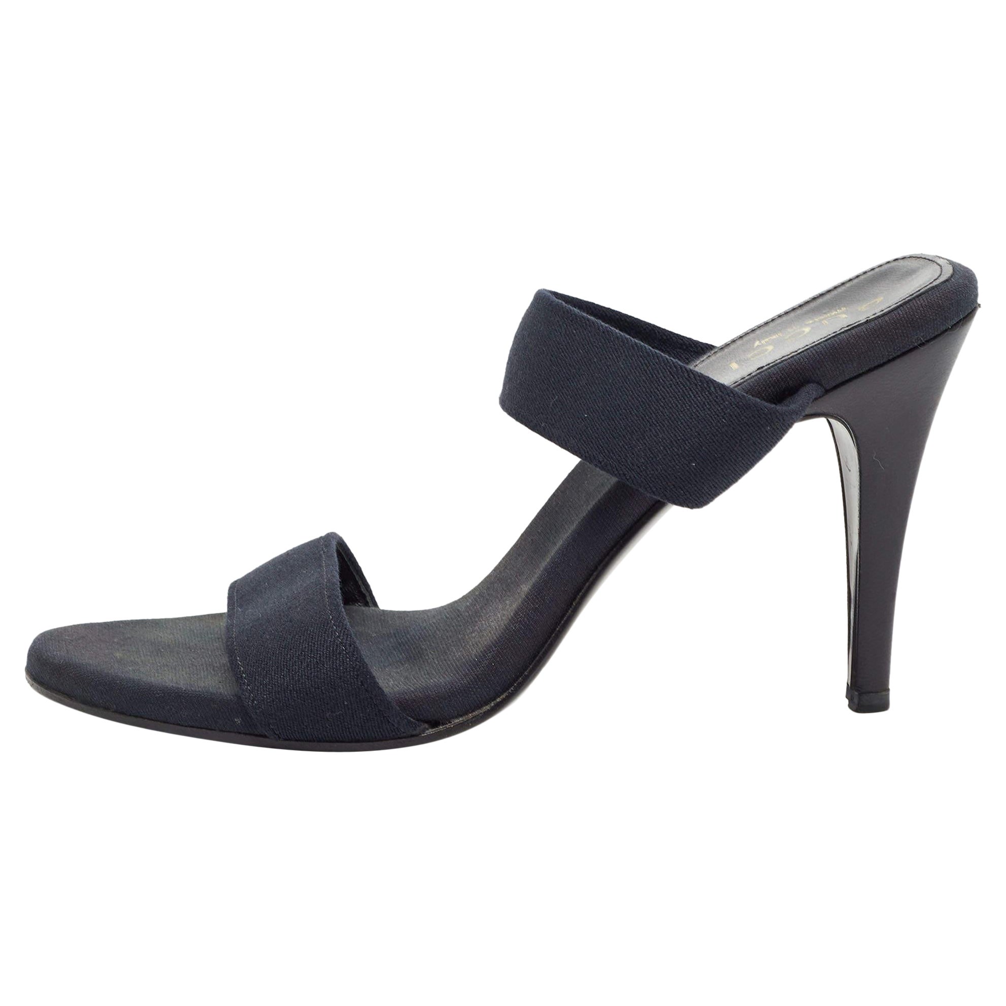 Gucci Navy Blue Canvas Slide Sandals Size  38.5 For Sale