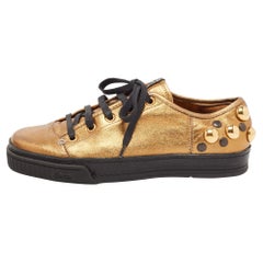 Gucci Metallic Leather Babouska Studded Praga Sneakers Size 36
