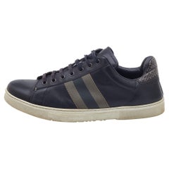 Gucci Grey Leather and Watersnake Leather Web Detail Low Top Sneakers Size 42.5