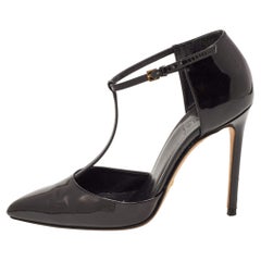 Gucci Black Patent Leather Pointed Toe T Strap Pumps Size 36