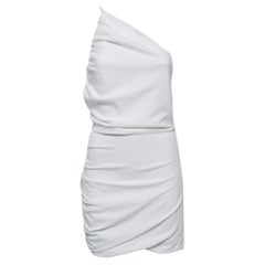 The Sei White Canvas Ruched One Shoulder Mini Dress M