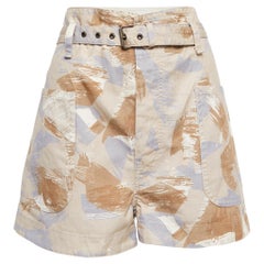 Isabel Marant Brown Abstract Print Linen Blend Belted Shorts S