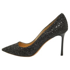 Jimmy Choo Black Coarse Glitter Romy Pumps Size 38