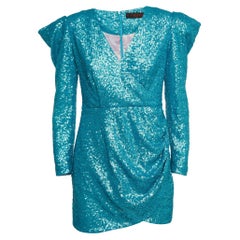 Collini Mini Vestido Manga Larga Drapeado Lentejuelas Azul S