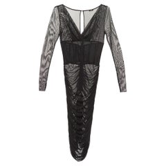 Elisabetta Franchi Schwarzes gerafftes Midikleid aus Mesh M