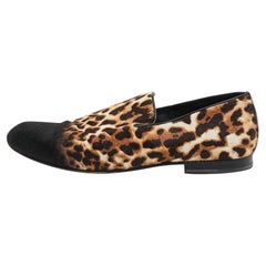 Jimmy Choo Tricolor Leopard Print Calf Hair Smoking Slippers Size 43