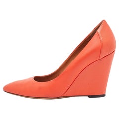 Fendi Orange Leather Wedge Pumps Size 38.5