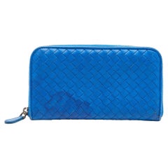 Bottega Veneta Portafoglio con zip in pelle Intrecciato Blu