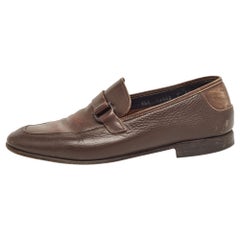 Used Salvatore Ferragamo Brown Leather Slip On Loafers Size 41