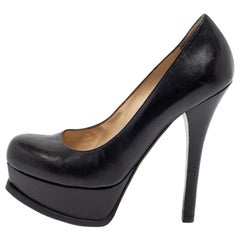 Fendi Black Leather Fendista Platform Pumps Size 37.5