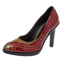 Bottega Veneta Red/Brown Patent Leather Pumps Size 35.5