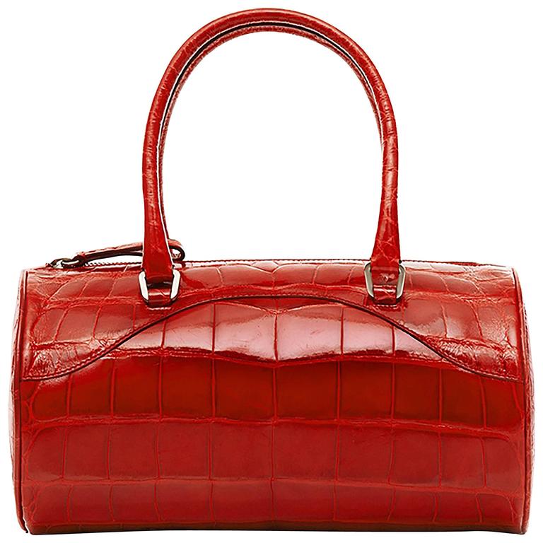 Prada Vintage Red Leather Barrel Bag
