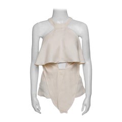 Roberto Cavalli Firenze Beige Linen Ruffled Front Tie Detail Sleeveless Top S