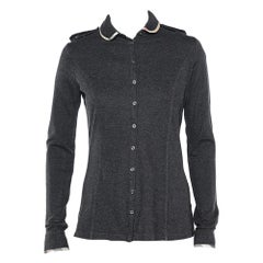 Burberry Grey Cotton Knit Long Sleeve Button Front Top M