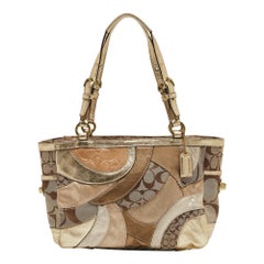 Coach Gold/Beige Signature Canvas, Leather and Suede Patchwork Tote