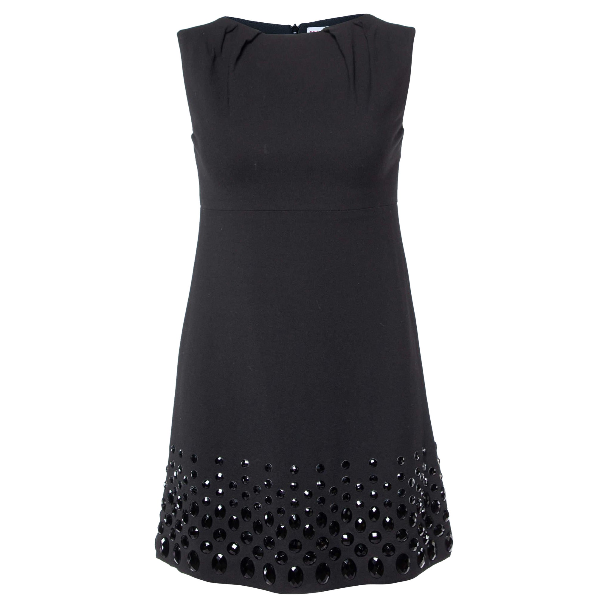 RED Valentino Black Crepe Crystal Embellished Sleeveless Dress S en vente