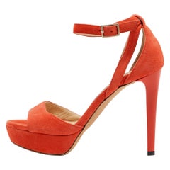 Jimmy Choo Orange Suede Ankle Strap Sandals Size 35.5