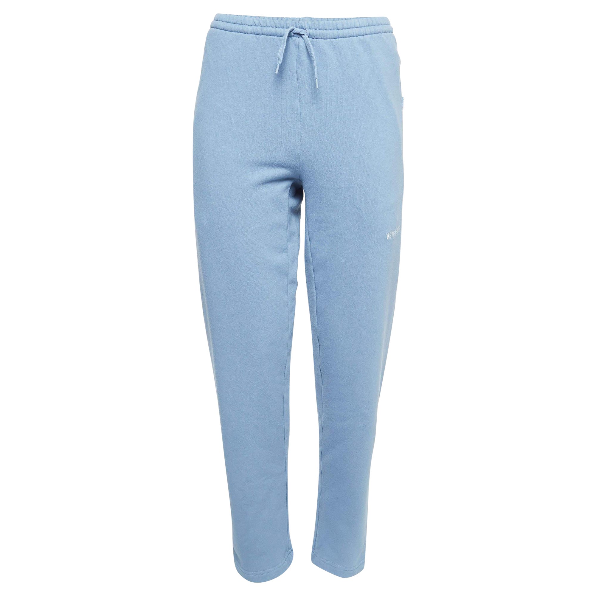 Vetements Blue Logo Embroidered Cotton Joggers S For Sale