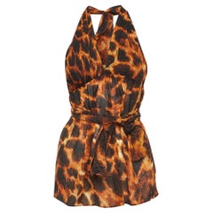 Just Cavalli Orange/Black Animal Print Silk Halter Neck Tunic S