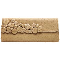 Bottega Veneta Beige Ostrich Leather Clutch Bag